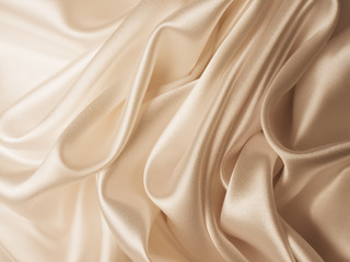 beautiful smooth elegant wavy beige / light brown satin silk luxury cloth fabric texture, abstract b