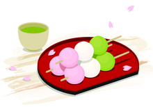 Japanese Dessert Sweets, Hanami Dango - Sweet Dumplings With Three Different Colours, Usually Served During Spring Season And Cherry Blossoms Viewing.