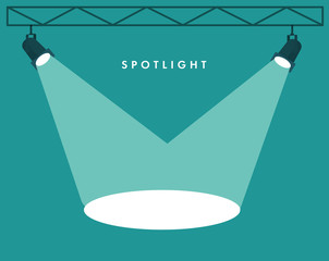 Wall Mural - flat spotlights with bright white light shining stage vector set. illuminated effect form projector,