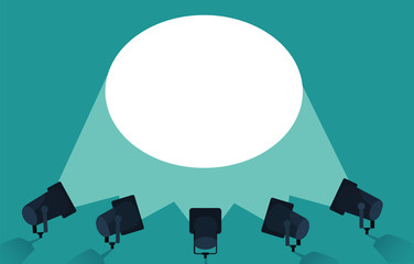 Wall Mural - flat spotlights with bright white light shining stage vector set. illuminated effect form projector,