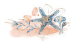 © EvgeniiasArt - Watercolor underwater floral bouquet with starfish, hand drawn illustration