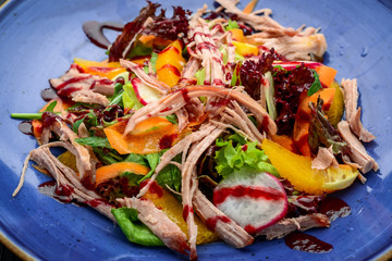 Wall Mural - Salad with Baked Meat, Orange and Vegetables