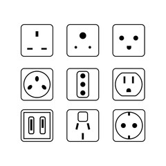 Simple line vector electric socket in flat. Set icon illustration.