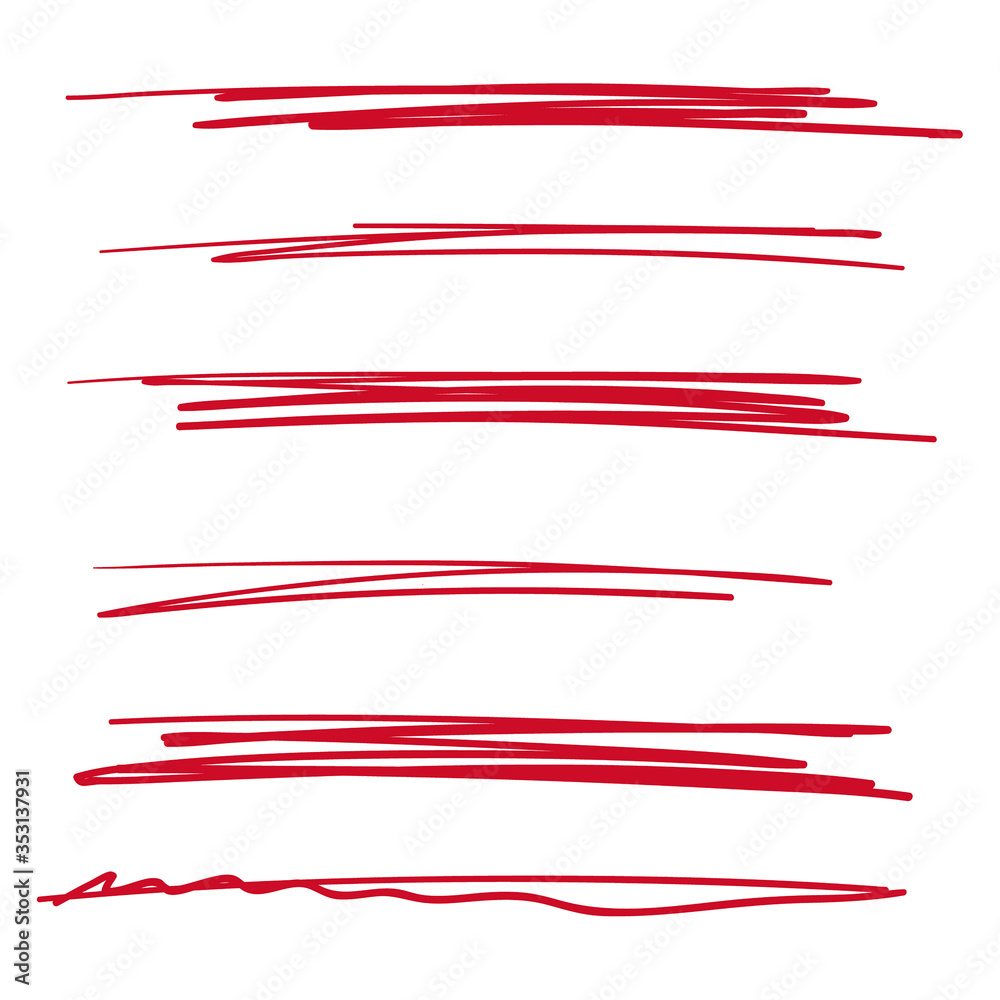 Set of hand drawn red lines. Vector collection of underline, emphasis, scribble brush strokes. - obrazy, fototapety, plakaty 