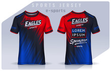 T-shirt E-sport Design Template, Soccer Jersey Mockup For Football Club. Uniform Front And Back View.