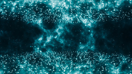 Wall Mural - dramatic backdrop of particle formation with rays of light blue energy in the background.