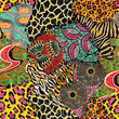 © PrintingSociety - Wild animal skins and traditional african fabric patchwork wallpaper abstract vector seamless pattern