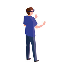 Wall Mural - man with glasses virtual reality on white background vector illustration design