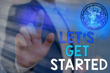 Wall Mural - writing note showing let s get started. business concept for encouraging someone to begin doing some