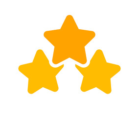 three stars icon cute isolated on white background, cartoon star shape yellow orange, illustration simple star rating symbol, clip art 3 star for logo, pentagram star for decoration ranking award