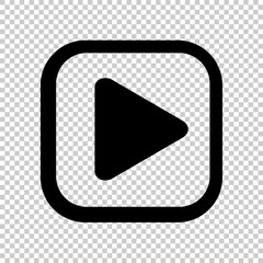 play icon for video isolated and transparent background, flat button play media, icon play for music and video app, simple black play sign for ui application audio or movie, player button of interface