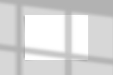 Aufkleber - Horizontal A4 paper sheet with transparent overlay shadow from the window and jalousie. Photo-realistic illustration. Minimalist scene mockup. Vector.