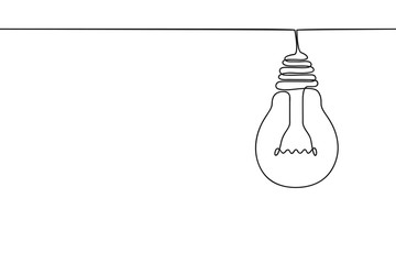 Poster - Continuous one line drawing of hanging electric light bulb. Concept of idea emergence. Vector illustration.