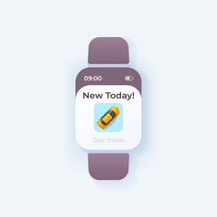 Canvas Print - Car delivery smartwatch interface vector template. Transportation mobile app notification day mode design. New today, see more screen. Flat UI for application. Automobile on smart watch display