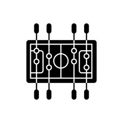 Sticker - Table soccer black glyph icon. Traditional friendly party recreational activity silhouette symbol on white space. Competitive bar, pub game. Miniature football table vector isolated illustration