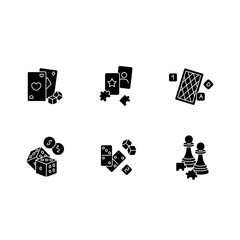 Sticker - Gambling and intellectual games black glyph icons set on white space. Entertainment silhouette symbols. Games of chance and logic. Cards, dominoes, puzzles and chess. Vector isolated illustrationss