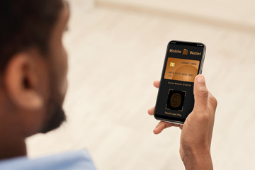 African-american man using smartphone for online shopping