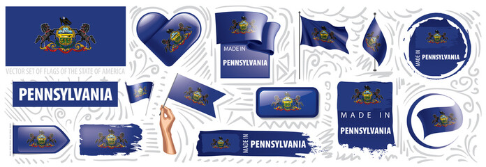 Wall Mural - Vector set of flags of the American state of Pennsylvania in different designs