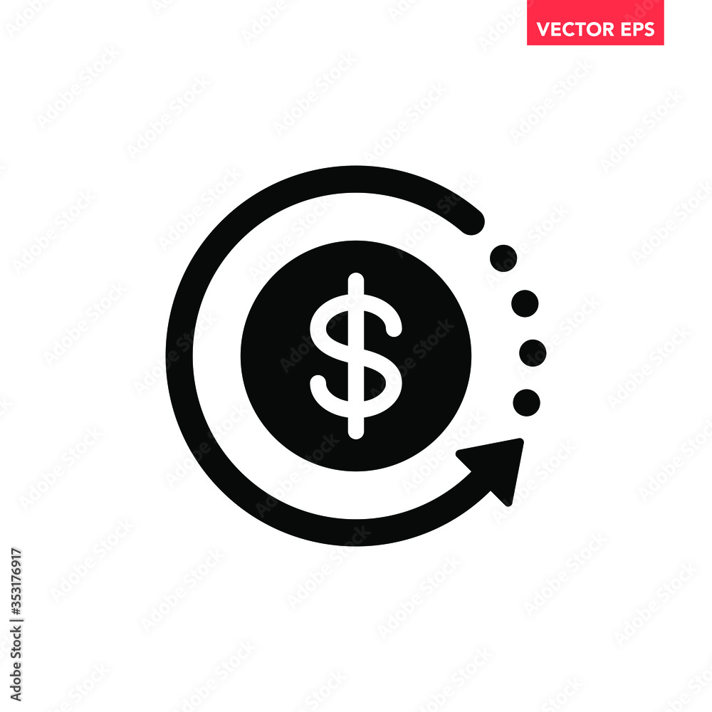 Black round money back refund investment icon, US dollar mark repeat ...