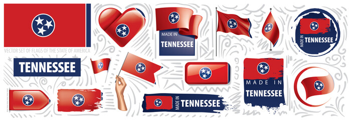 Wall Mural - Vector set of flags of the American state of Tennessee in different designs