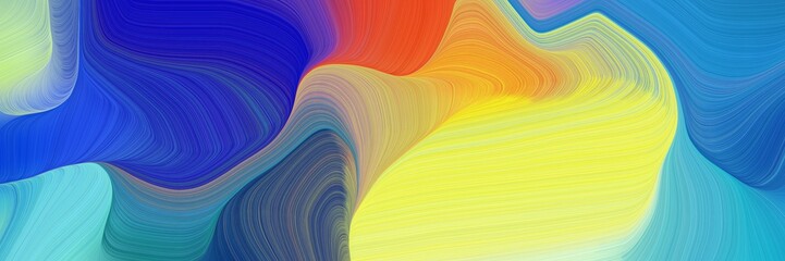 Poster - modern curvy waves background design with dark khaki, khaki and strong blue color for canvas or poster
