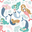 Seamless pattern with creative mermaids with dolphins . Creative undersea childish texture. Great for fabric, textile Vector Illustration