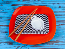 Dishes For Serving Japanese Cuisine, Flat Lay