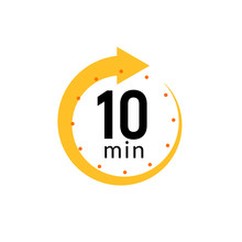 10 Minutes Clock Quick Number Icon. 10min Time Circle Icon