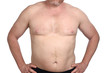 close up of  man shirtless on white background, front view