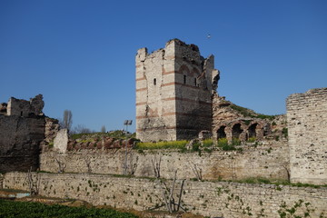 The Byzantine-era Walls of Theodosius in the city of Istanbul, Turkey.