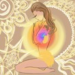 illustration of woman meditating in yoga pose with inner advice and child For decoration 