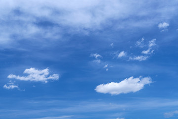 Bright beautiful blue sky with soft clouds, bright sunny day