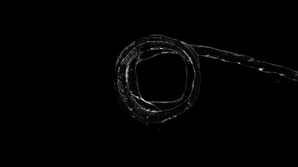 Poster - Water circle liquid looping on black background. Water pouring with reflections Spinning flow.