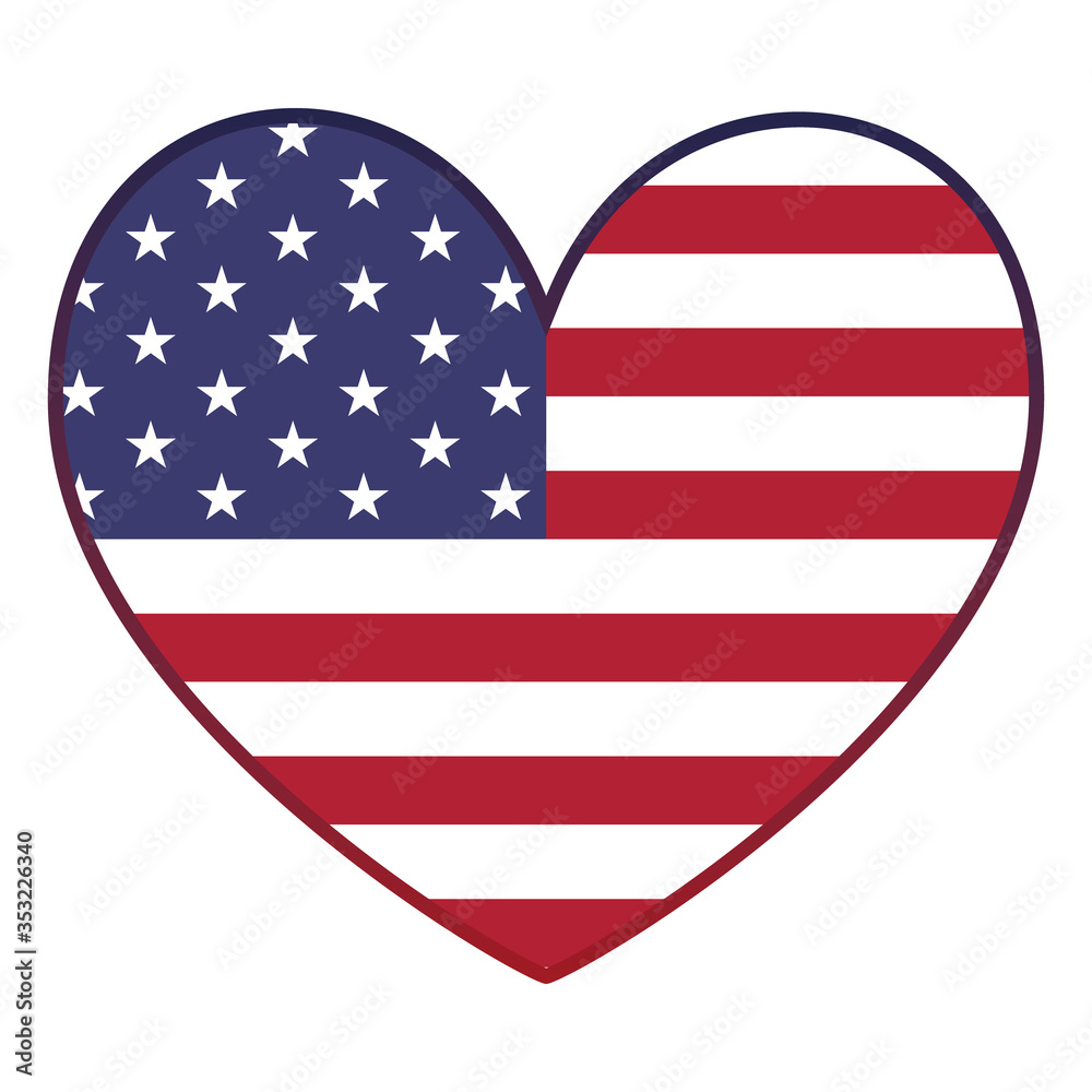American flag heart vector illustration on isolated white background ...