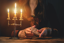 Fortune Teller Is Reading A Tarot Cards Concept.
