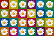 popart with twenty-four daisy blossoms on different colored background