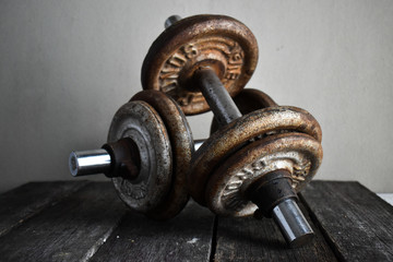 old rusty dumbbell