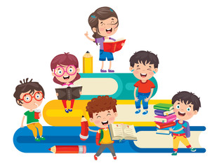 Wall Mural - Happy Cute Cartoon School Children