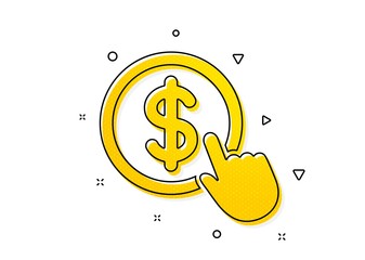 Poster - currency exchange sign. hand click icon. cursor pointer symbol. to pay or get money. yellow circles 