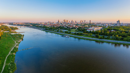 Wall Mural - Warsaw city center aerial view