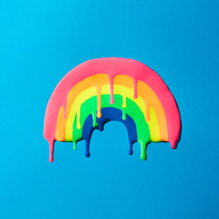 Wall Mural - creative minimal vivid dripping rainbow. colorful paint background.