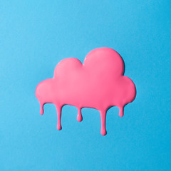 Wall Mural - Creative minimal vivid dripping pink cloud. Colorful paint background.