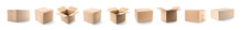 Set Of Different Cardboard Boxes On White Background. Banner Design