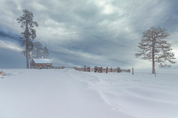 Sticker - Western USA Ranch Corral in Snow Storm