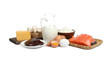 Fresh products rich in vitamin D on white background