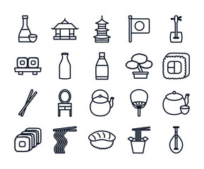 Wall Mural - Isolated japanese house line icons vector design