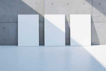 Poster - Empty white page frame on grunge rough gray cement wall floor texture Light and shadow for mock up background