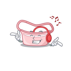 Sticker - Women waist bag Cartoon design concept listening music on headphone