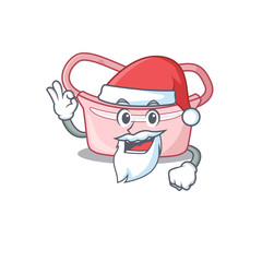 Wall Mural - cartoon character of women waist bag Santa having cute ok finger