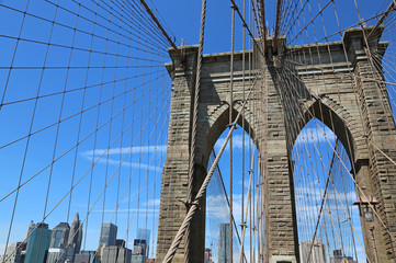  Brooklyn Bridge pylon and Manhattan, New York